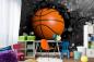 Preview: Fototapete Basketball fliegt durch schwarze Wand