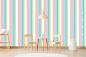 Preview: Gestreifte Fototapete in farbigen Pastelltönen für Ihr Kinderzimmer
