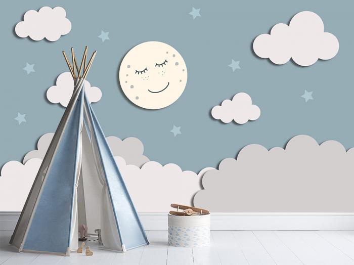 Fototapete für Kinderzimmer mit einem Mond am Himmel