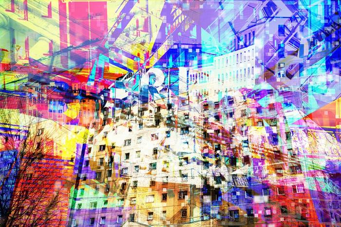 Fototapete aus Vlies mit einer Berlin-Collage in bunten Farben