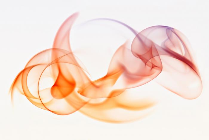 Fototapete abstrakte Form aus Rauch in Orange und Violett