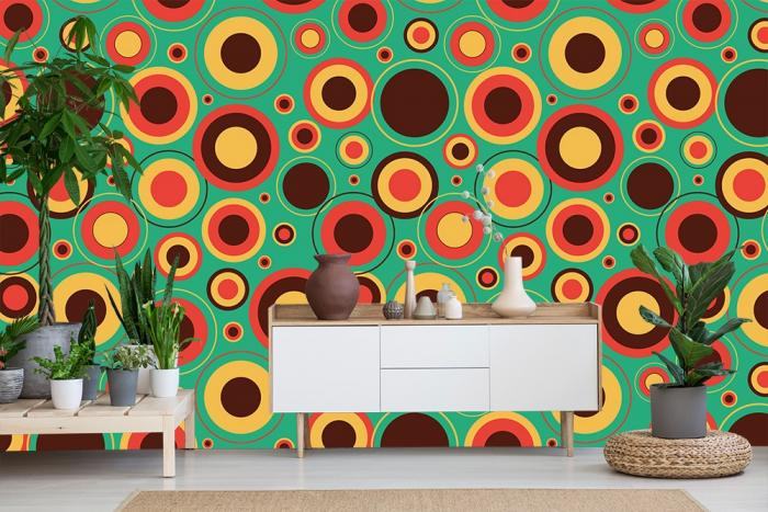 Fototapete aus Vlies im Stil der 70er-Jahre in bunten Farben