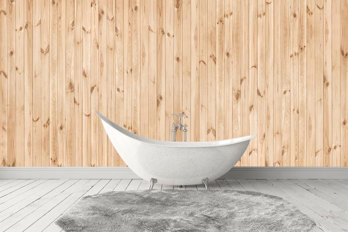 Fototapete aus Vlies mit einer Holzwand in einem Badezimmer