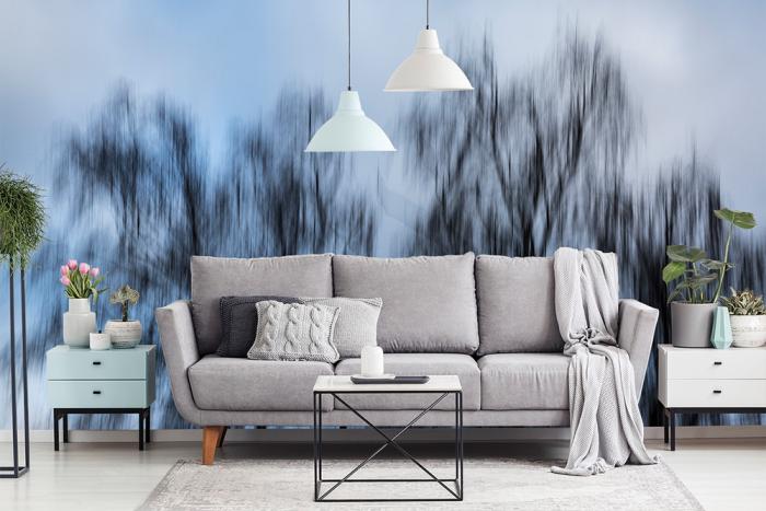 Vlies-Fototapete verschwommene Bäume bei trübem Winterwetter