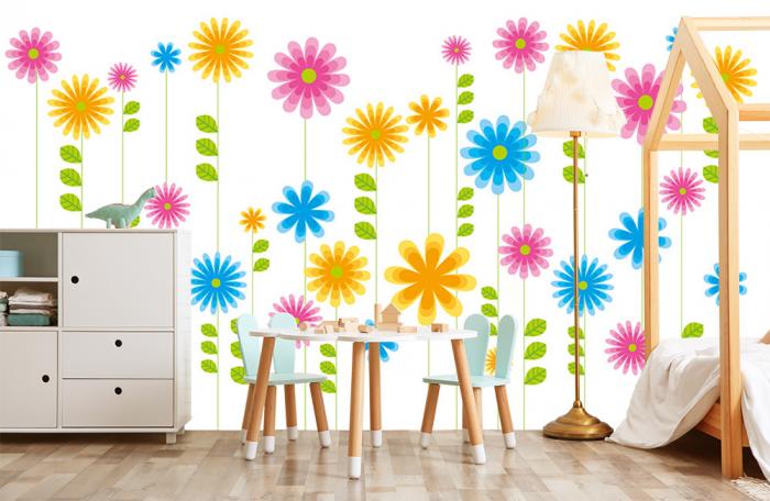 Fototapete illustrierte Blumen für Kinderzimmer