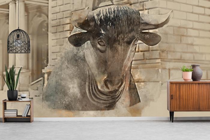 Vlies-Fototapete – Bullenskulptur vor der Börse in Frankfurt im Kunst-Stil