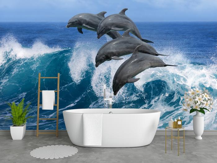 Vlies-Fototapete Delfine über dem Meer