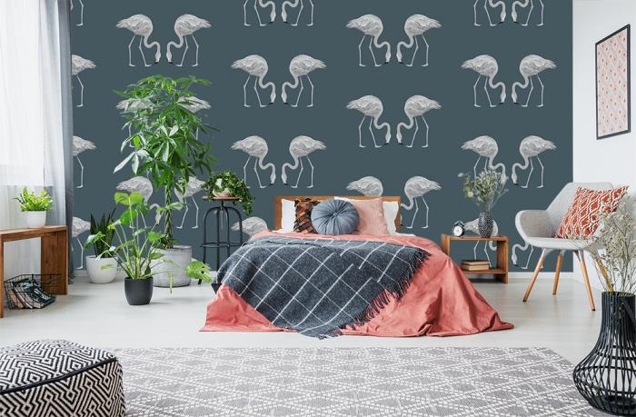 Vlies-Fototapete mit Flamingos in Schwarz-Weiß