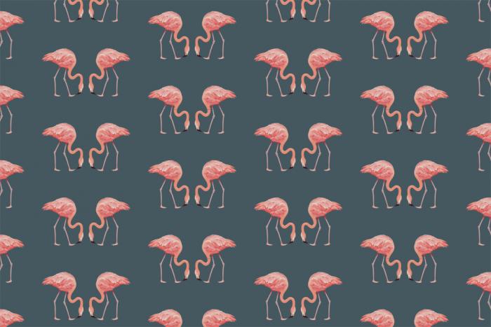 Fototapete Flamingo-Muster auf grüngrauem Hintergrund