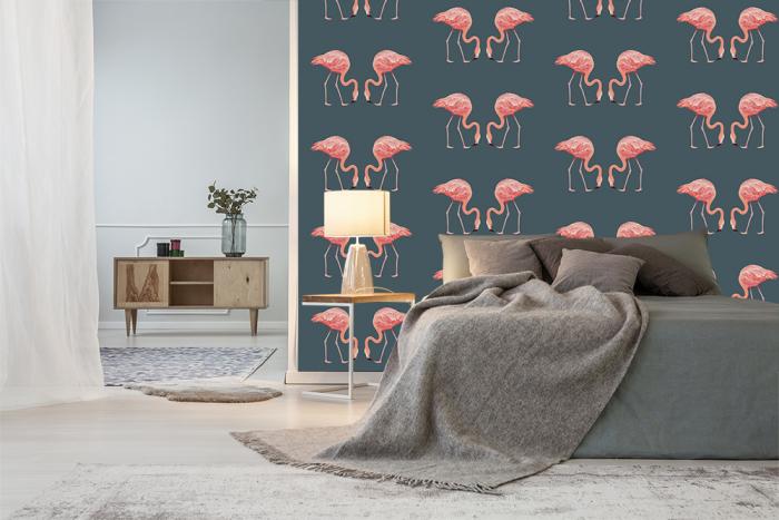 Vlies-Fototapete Muster aus Flamingos auf grauem Hintergrund