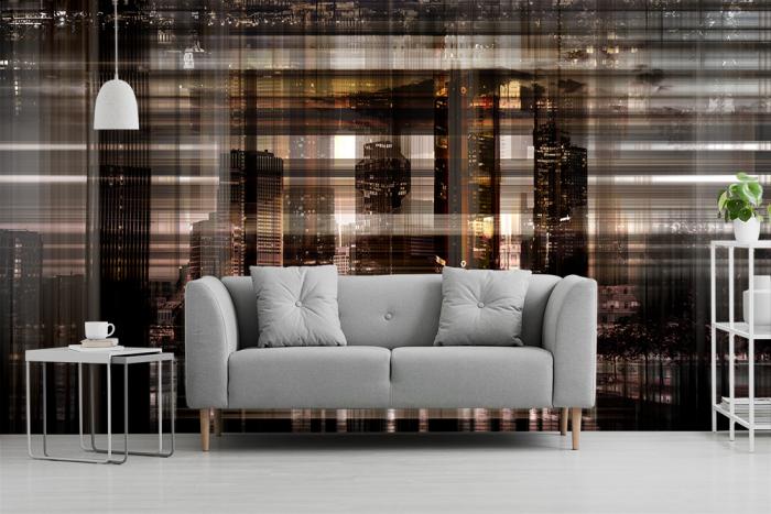 Vlies-Fototapete Design der Frankfurter Skyline in einem Wohnzimmer