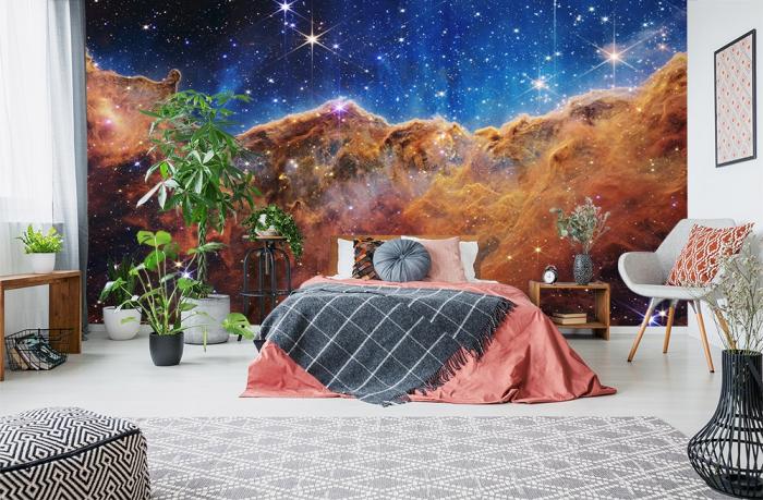 Vlies-Fototapete Blick auf den ein kosmisches Cliff im Carina Nebel in einem Schlafzimmer