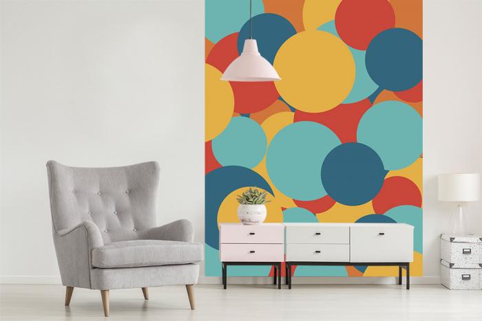 Vlies-Fototapete im Hochformat – 70er-Jahre Kreis-Design in bunten Farben