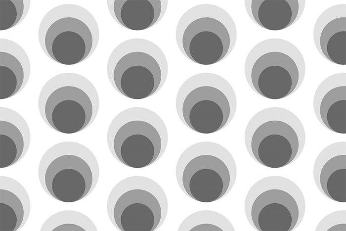 Retro-Tapete - Kreismuster im 70er-Jahre-Stil in Schwarz-Weiß