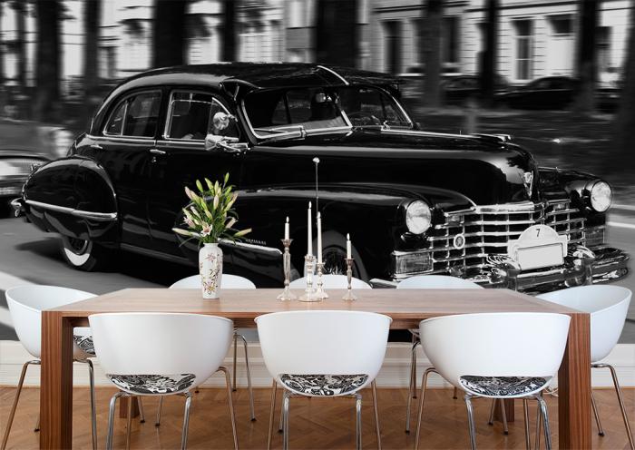 Fototapete Cadillac 50er Jahre als Schwarzweißfoto