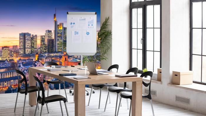 Fototapete Hochhäuser in Frankfurt am Main am Abend