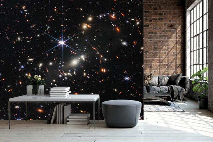 Vlies-Fototapete tausende von Galaxien im Weltraum (James Webb) in einem Loft