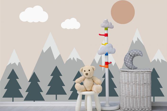 Fototapete Kinderzimmer mit Bergen in der Sonne