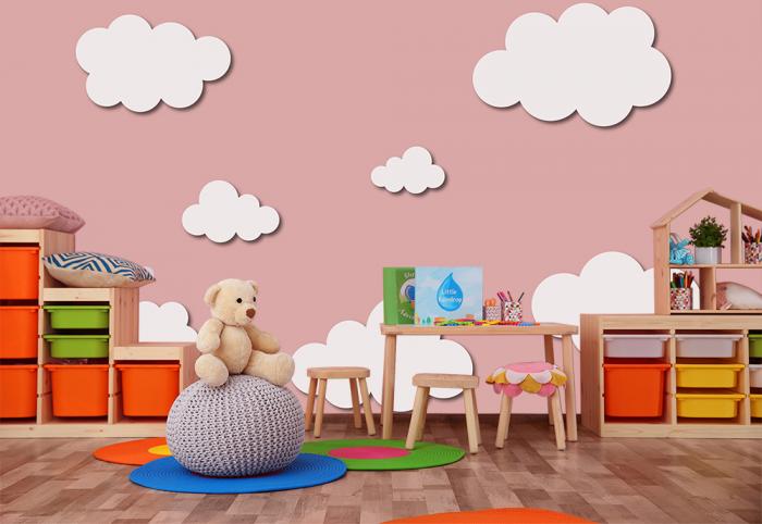 Kinderzimmer Fototapete mit Wolken in Rosa