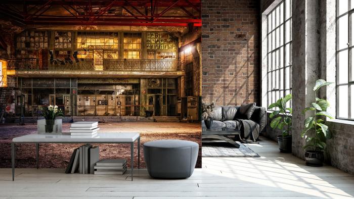 Lost Place Fototapete mit Bedienelementen in einer Fabrik