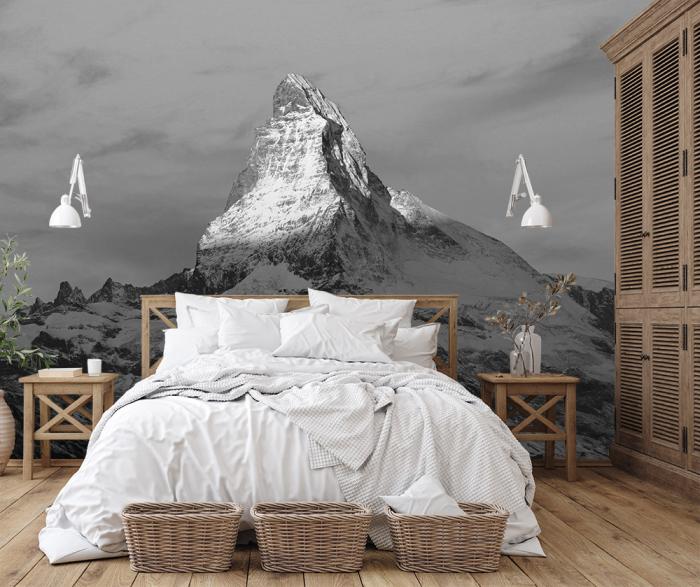 Schwarz-Weiß Fototapete Matterhorn bei Sonnenaufgang