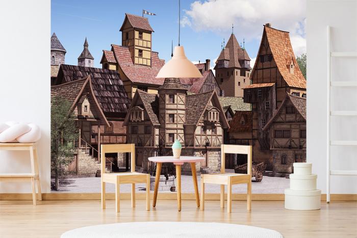 Fototapete Marktplatz einer Stadt aus dem Mittelalter