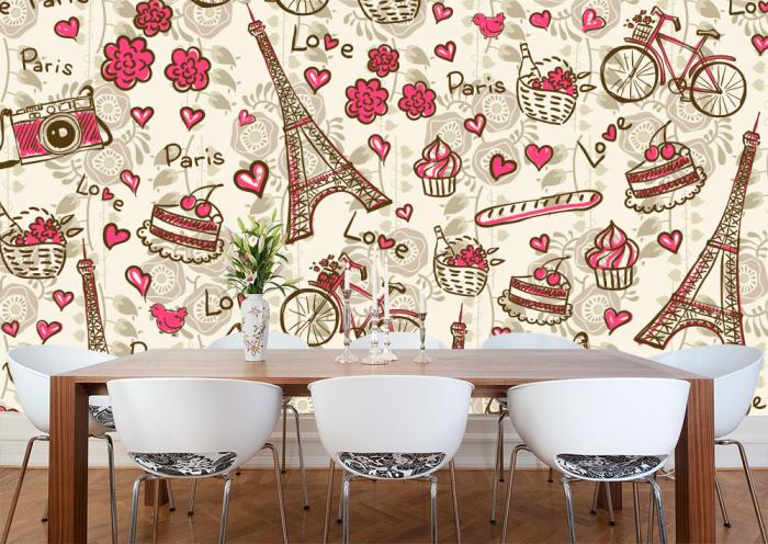 Fototapete Mustertapete mit Elementen aus Paris