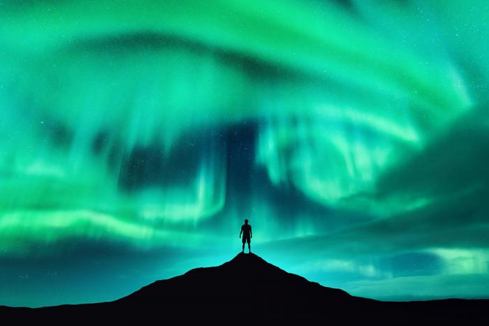 Fototapete leuchtende Polarlichter in Norwegen