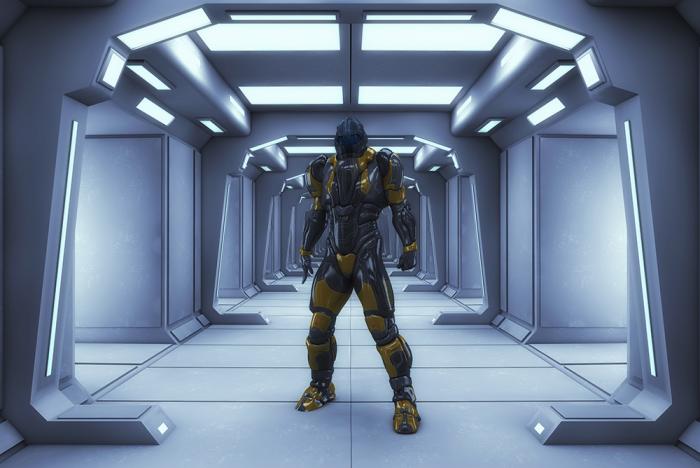 Fototapete futuristischer Roboter im Raumschiff