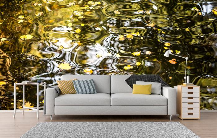 Vlies-Fototapete herbstliche Blätter schwimmen auf einem See