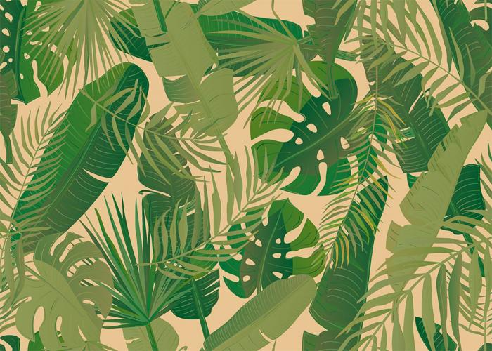 Fototapete mit einem Design aus tropischen Blättern