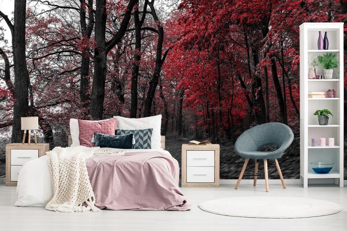 Fototapete rote Blätter im Wald