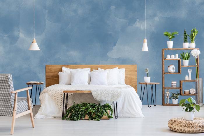 Einfarbige Fototapete mit Wasserfarben in Blau