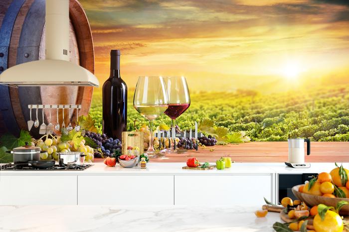 Fototapete Weingläser mit Rotwein und Weißwein