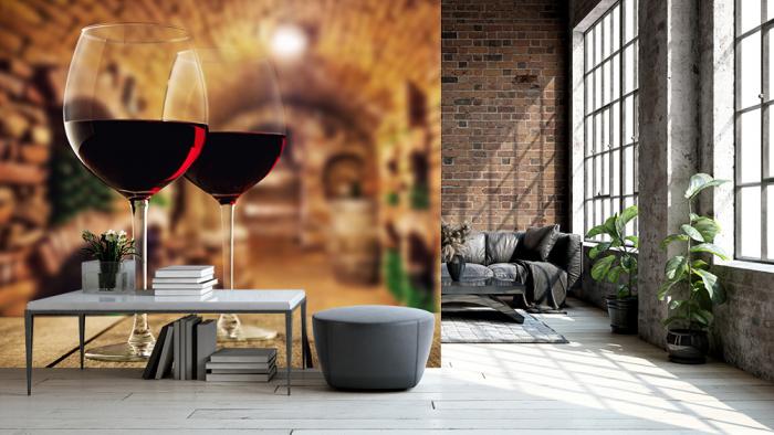 Fototapete Rotweingläser im Weinkeller