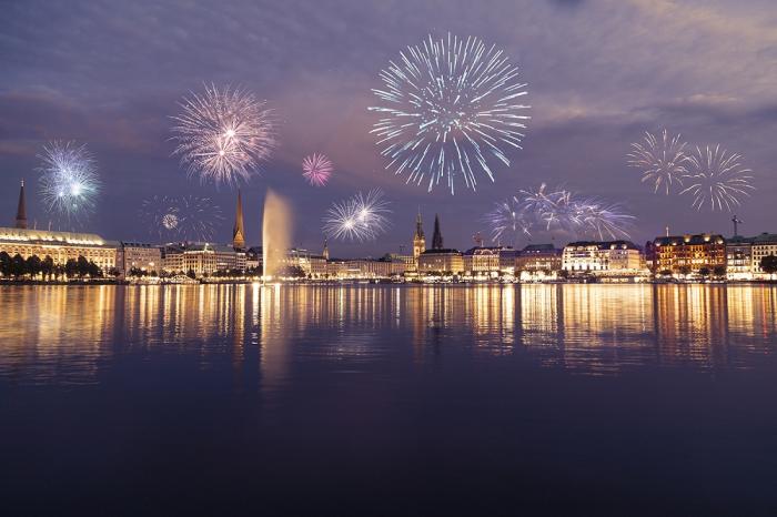 Fototapete Hamburg Feuerwerk