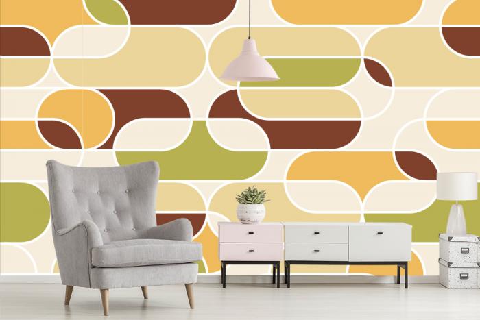 Retro-Fototapete mit Ovalen im 70er-Jahre Design