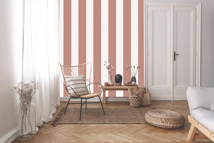 Fototapete mit Streifen in Rosa und Weiß