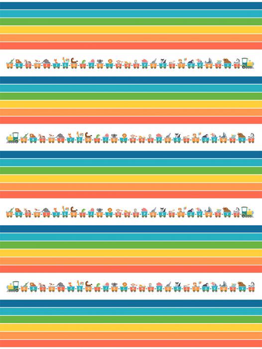 Kinderzimmer Streifentapete mit dem ABC auf einer Eisenbahn