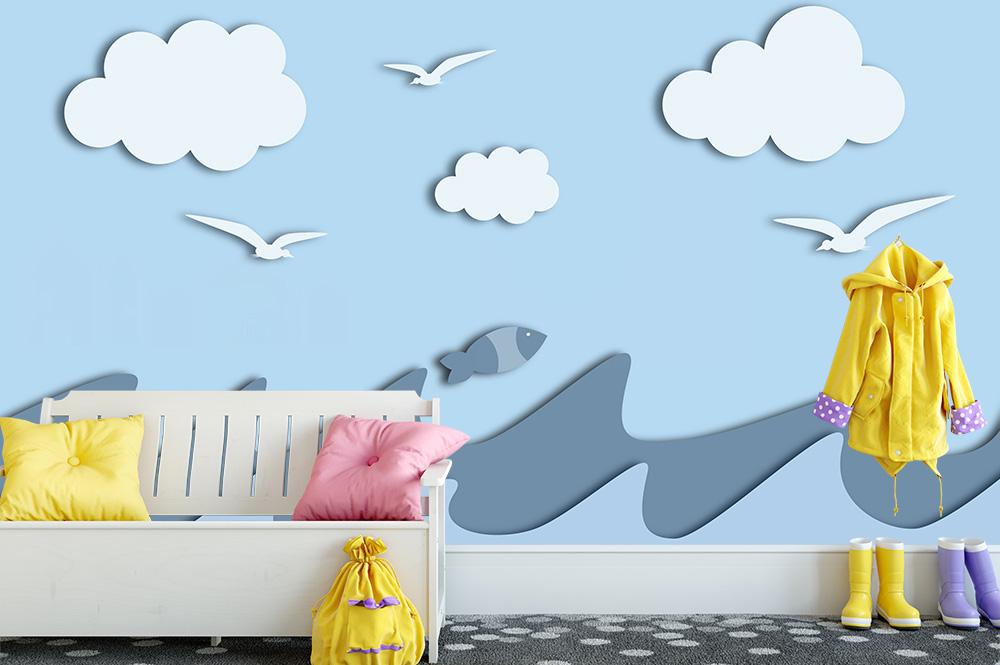 3D-Tapete für Ihr Kinderzimmer mit dem Meer, Wellen und Fische