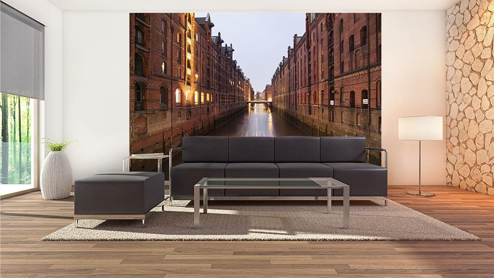 Fototapete verschwommene Schiffslichter in der Hamburger Speicherstadt