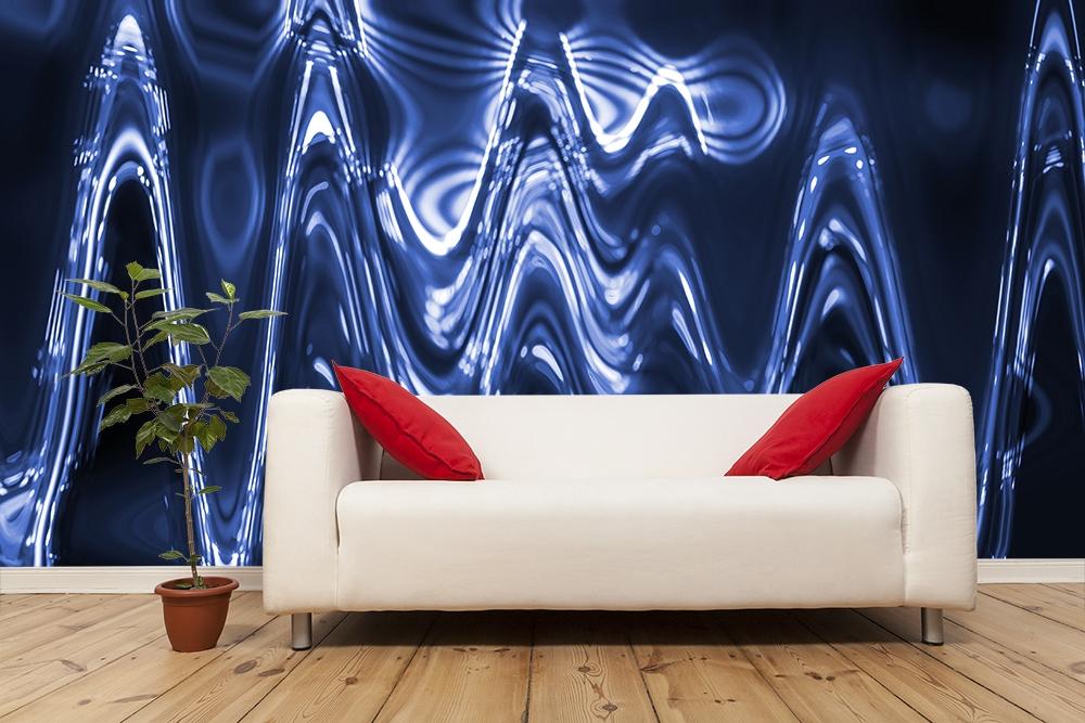 Designtapete Design aus blauen Wellen im Wohnzimmer