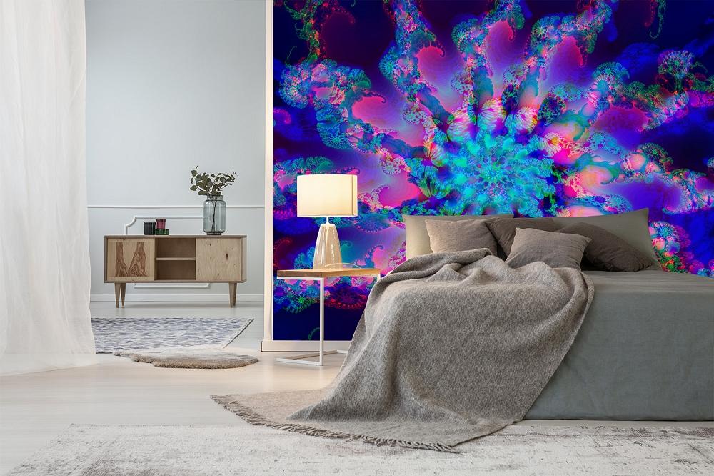 Vlies-Fototapete Design aus Fraktalen in Violett und Blau