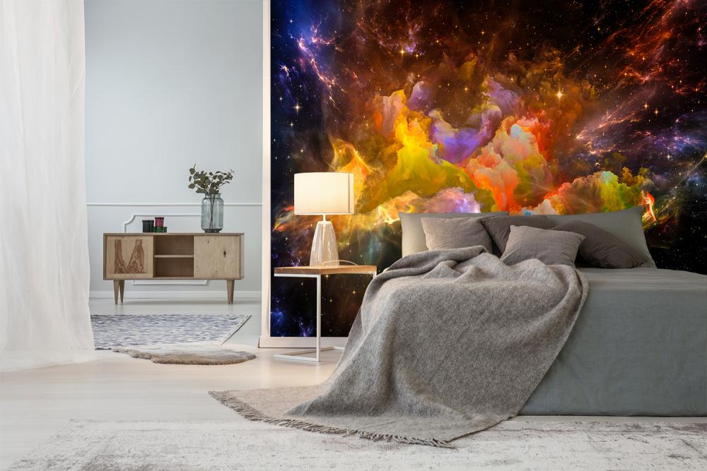 Vlies-Fototapete Weltraumnebel in starken Farben im Schlafzimmer