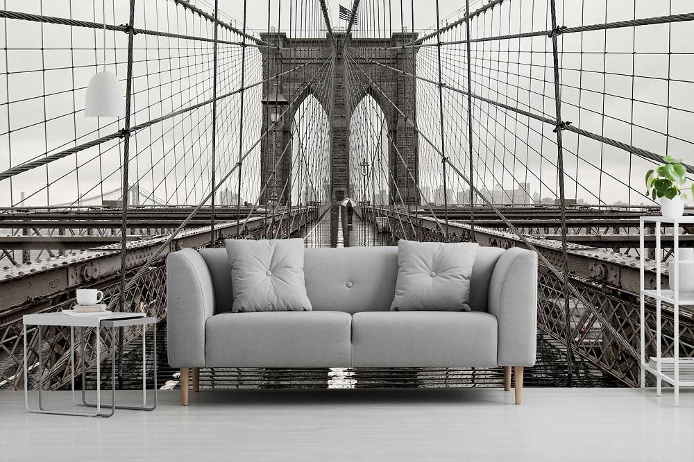 3D-Fototapete Regenwetter an der Brooklyn Bridge in New York