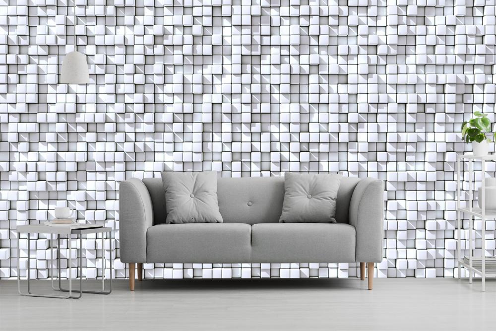 Designtapete mit weißen Quader-Muster als Wandhintergrund