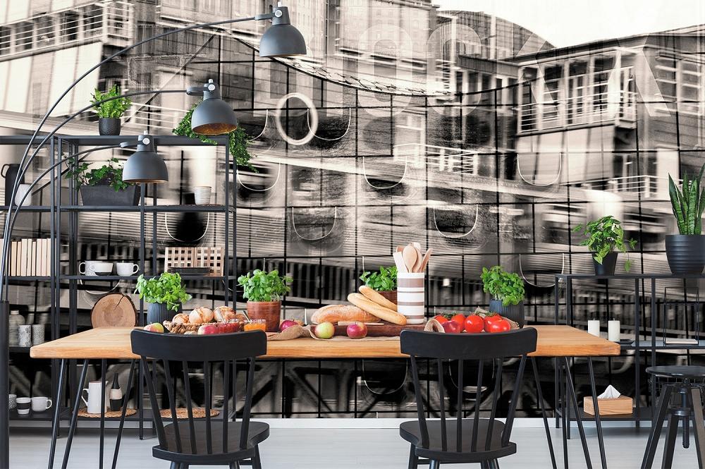 Vlies-Fototapete – Fotocollage von Hamburg im metallischen Look