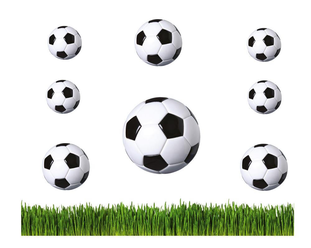 Fenstersticker aus Adhäsionsfolie mit Fußbällen