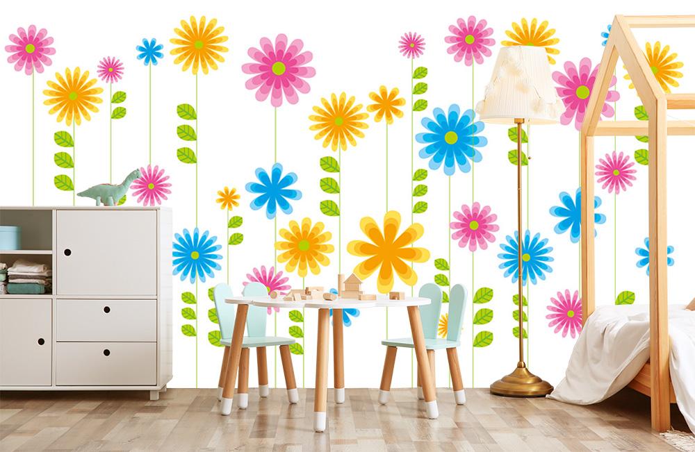 Fototapete illustrierte Blumen für Kinderzimmer