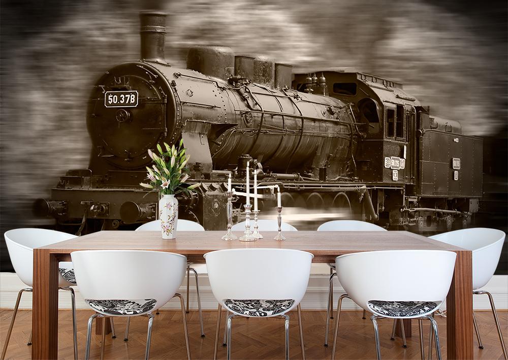 Retro-Fototapete – Alte Dampflock in Sepia